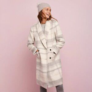 Ann Taylor Plaid Cocoon Coat in Ivory Multicolor - sz Large Petite